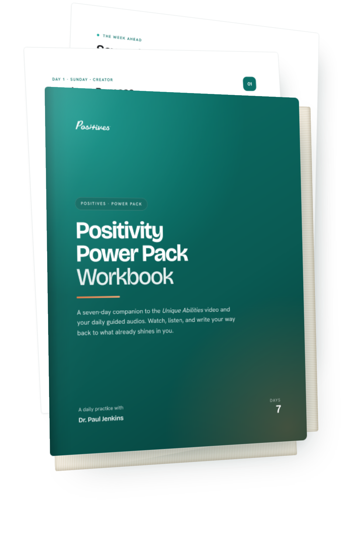 The companion workbook cover with two interior pages fanned behind it